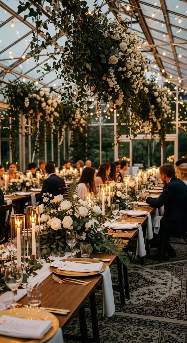 Ombre Rusty Orange Wedding Cake Greenhouse Wedding Decor Creates an Enchanting Atmosphere