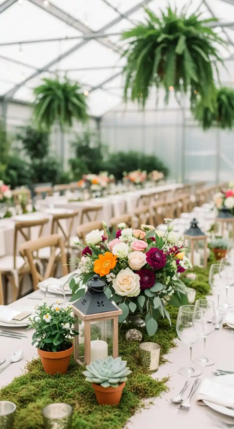 Ombre Rusty Orange Wedding Cake Elegant Table Centerpieces with Seasonal Greenery