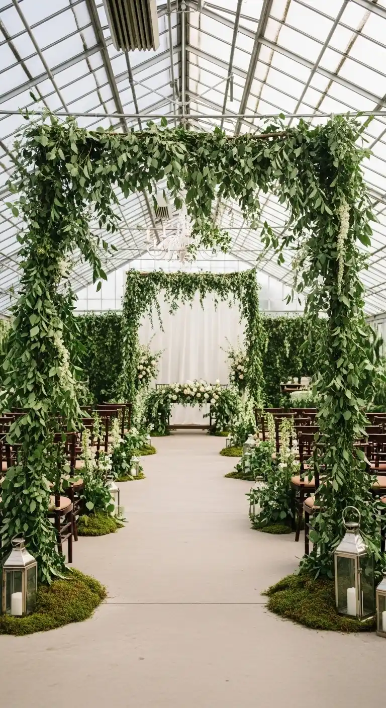 Ombre Rusty Orange Wedding Cake Greenery Drapes for Elegant Separation and Privacy