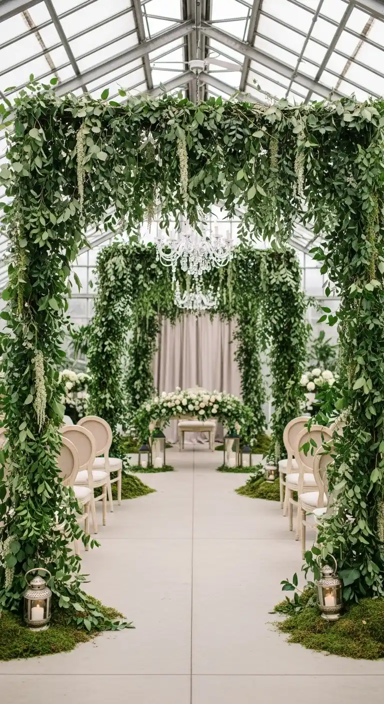 Ombre Rusty Orange Wedding Cake Greenery Drapes for Elegant Separation and Privacy