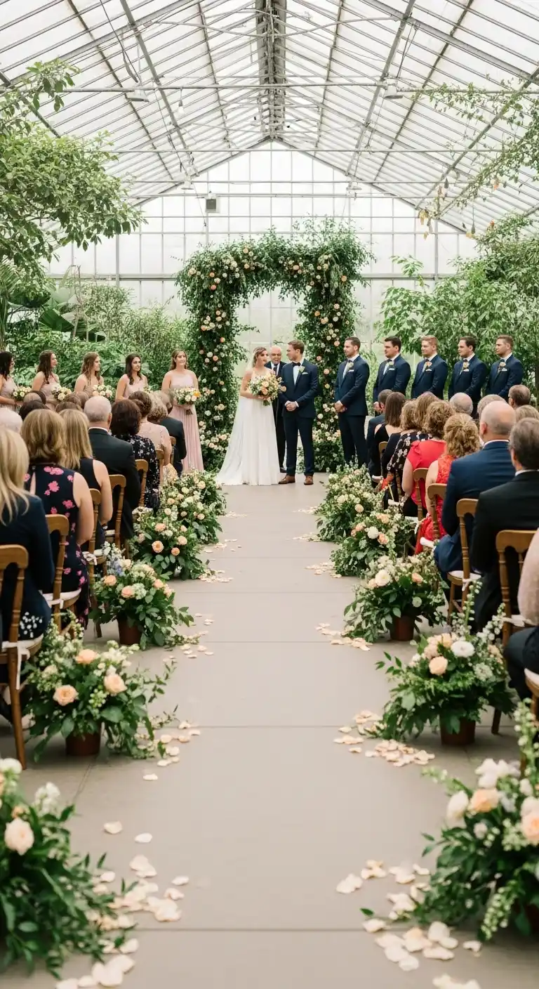 Ombre Rusty Orange Wedding Cake Botanical-Inspired Ceremony Aisle Design