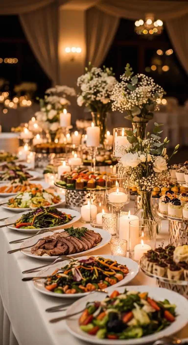 Ombre Rusty Orange Wedding Cake Incorporating Candles and Soft Lighting