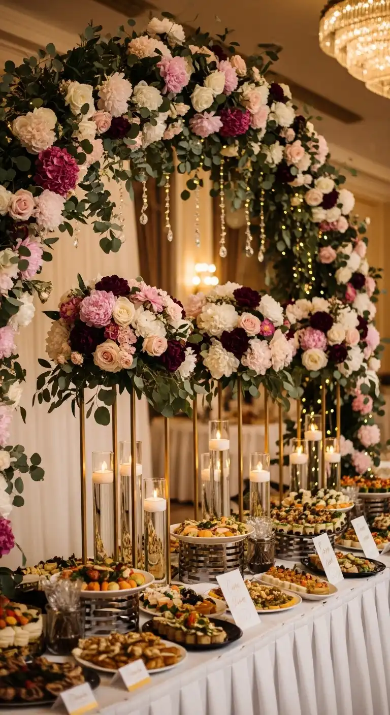 Ombre Rusty Orange Wedding Cake Themed Backdrops and Table Centerpieces