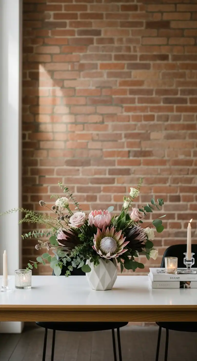 Ombre Rusty Orange Wedding Cake Exposed Brick Backdrops Styled with Modern Florals