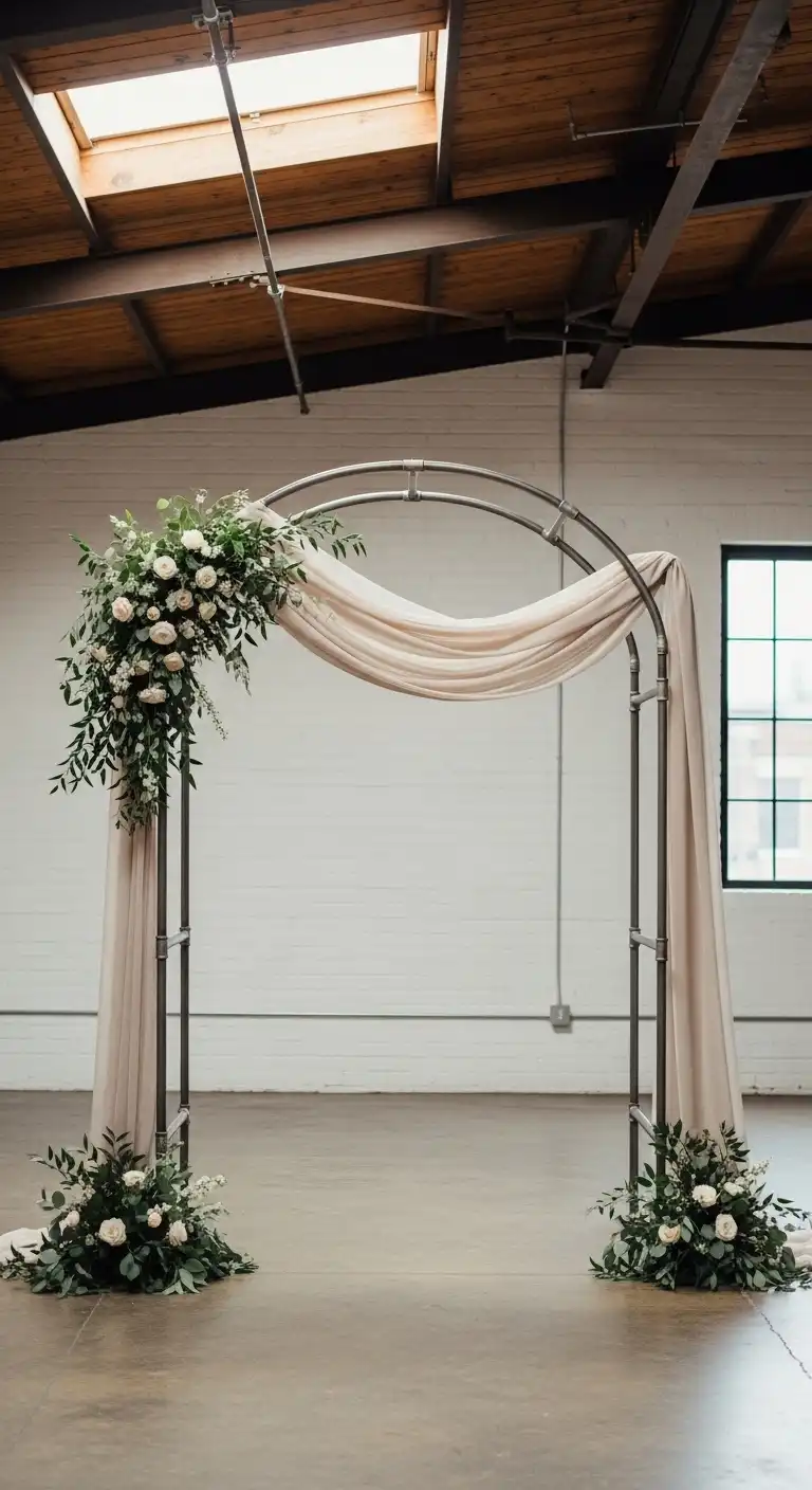 Ombre Rusty Orange Wedding Cake Industrial Pipe Arches for a Bold Ceremony Focal Point