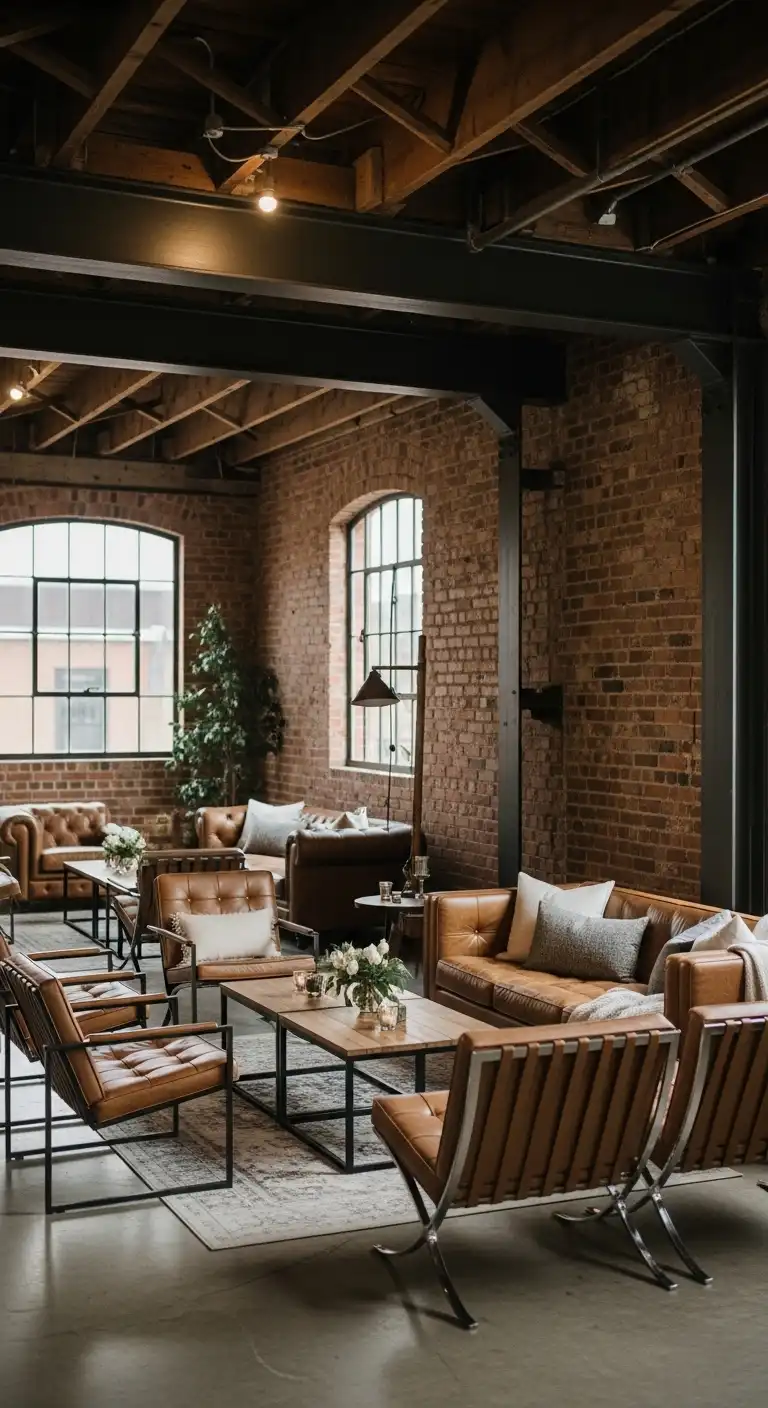 Ombre Rusty Orange Wedding Cake Minimalist Industrial Lounge Areas with Leather and Steel