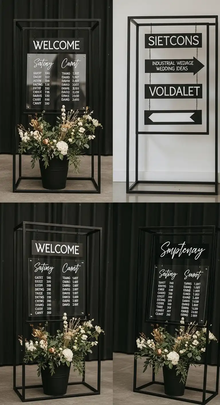 Ombre Rusty Orange Wedding Cake Industrial-Inspired Signage with Metal and Acrylic