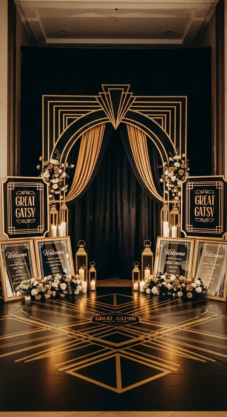 Ombre Rusty Orange Wedding Cake Grand Gold and Black Entrance Displays for a Dramatic First Impression