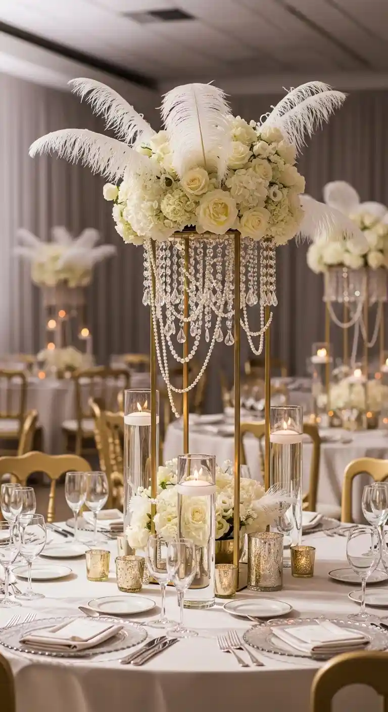 Ombre Rusty Orange Wedding Cake Crystal and Pearl Centerpieces for a Sophisticated Tablescape