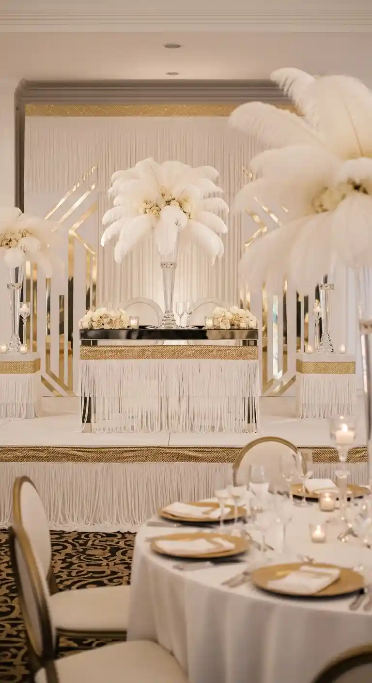 Ombre Rusty Orange Wedding Cake Feather and Fringe Details for Authentic 1920s Drama