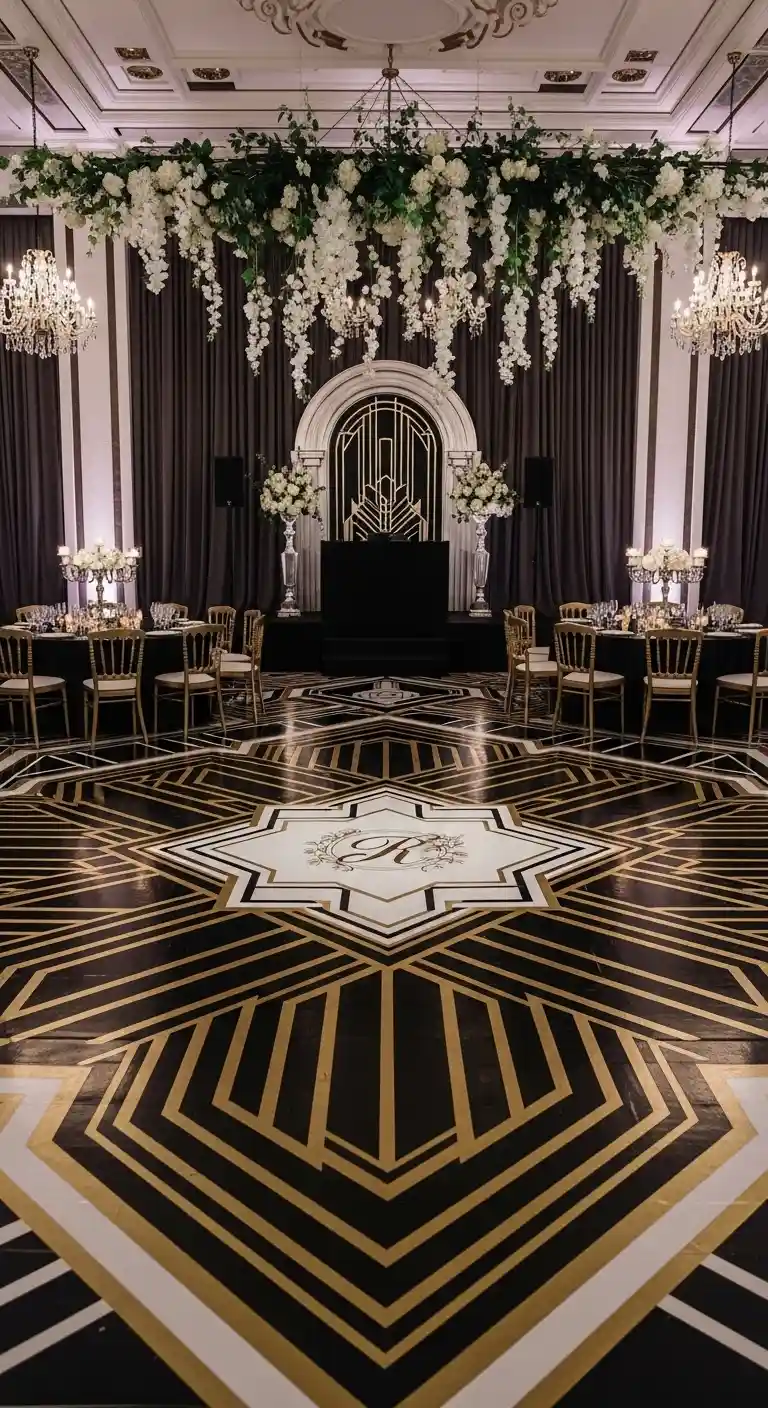 Ombre Rusty Orange Wedding Cake Bold Geometric Dance Floor Designs