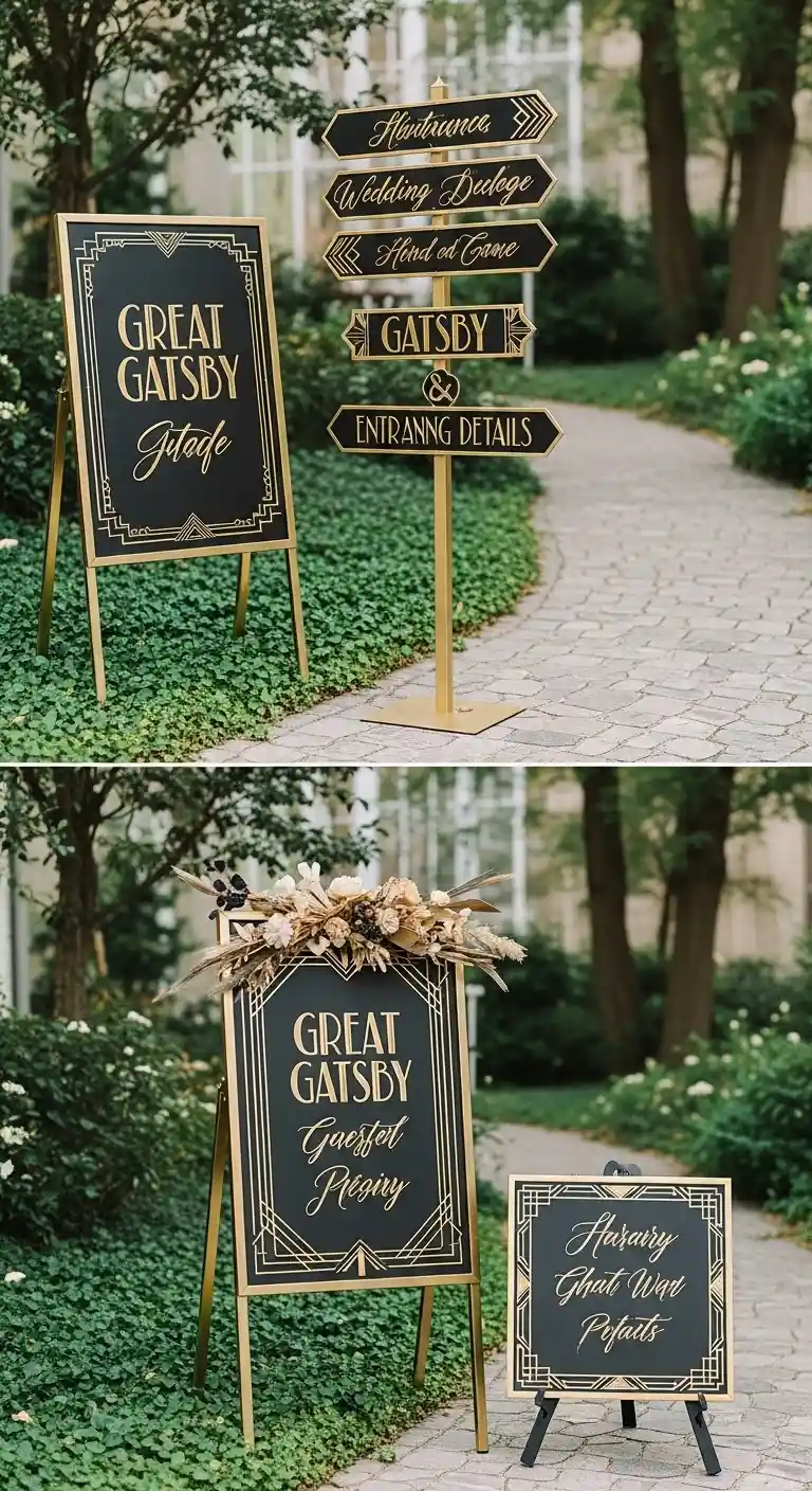 Ombre Rusty Orange Wedding Cake Gatsby-Inspired Signage and Calligraphy Details
