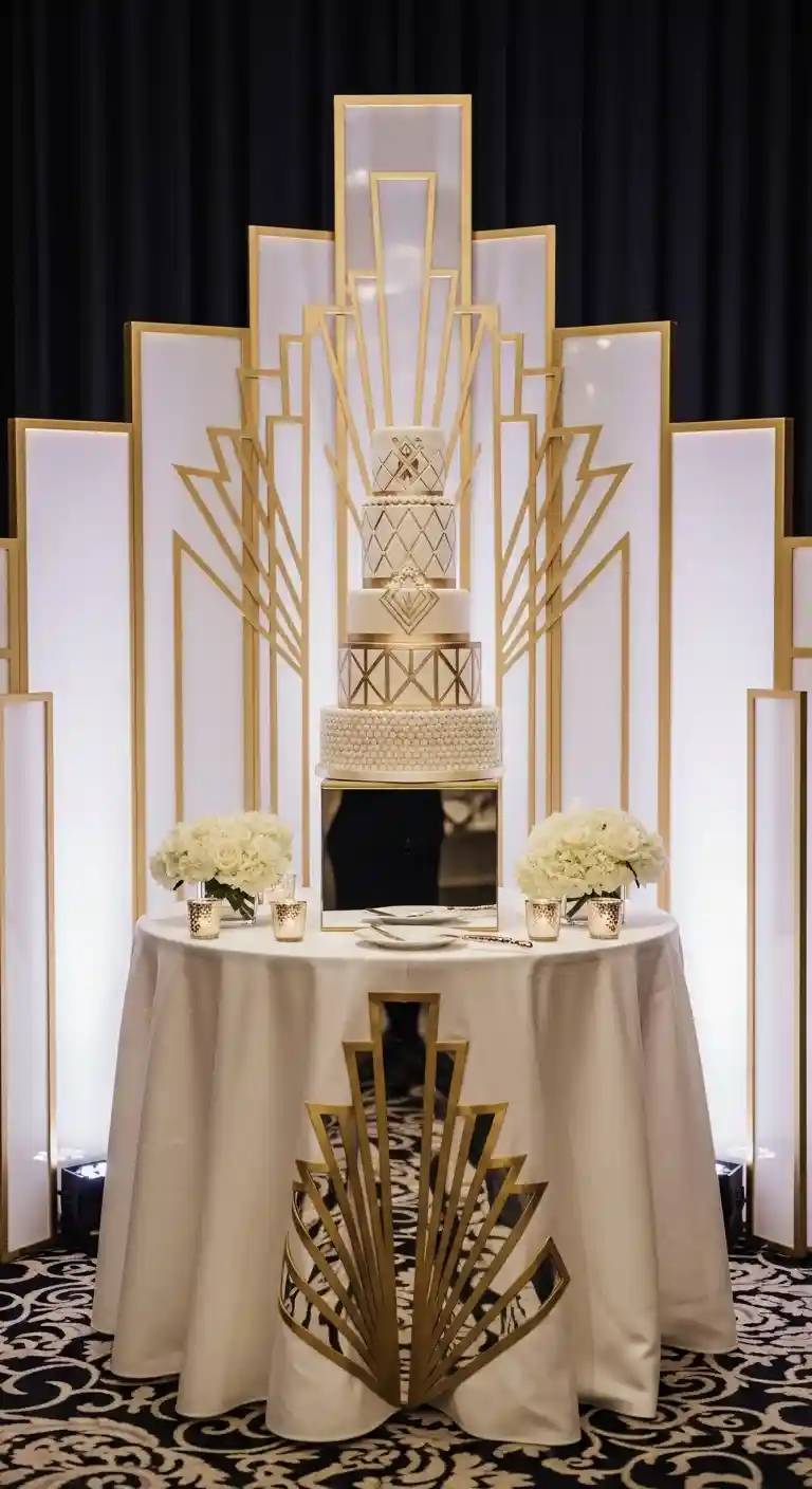 Ombre Rusty Orange Wedding Cake Show-Stopping Cake Display with Art Deco Styling