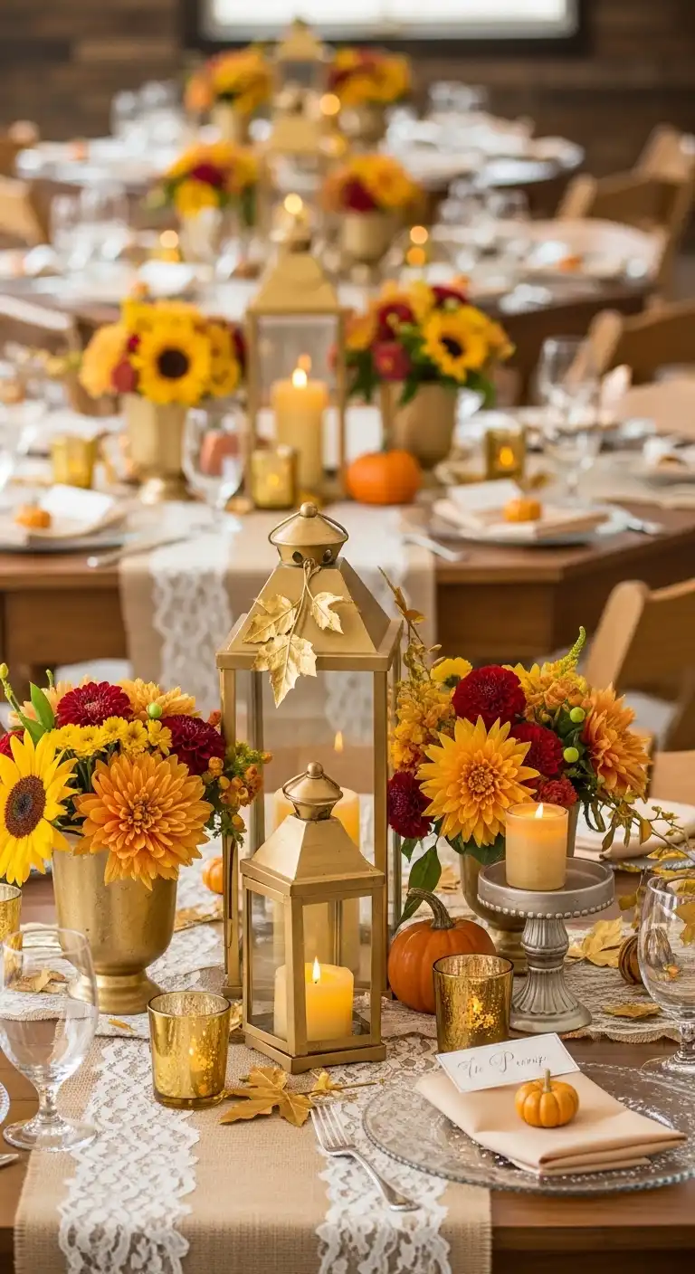 Ombre Rusty Orange Wedding Cake Golden Centerpiece Ideas for Tables