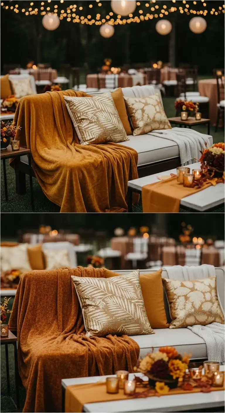 Ombre Rusty Orange Wedding Cake Cozy Lounge Spaces with Warm Accents