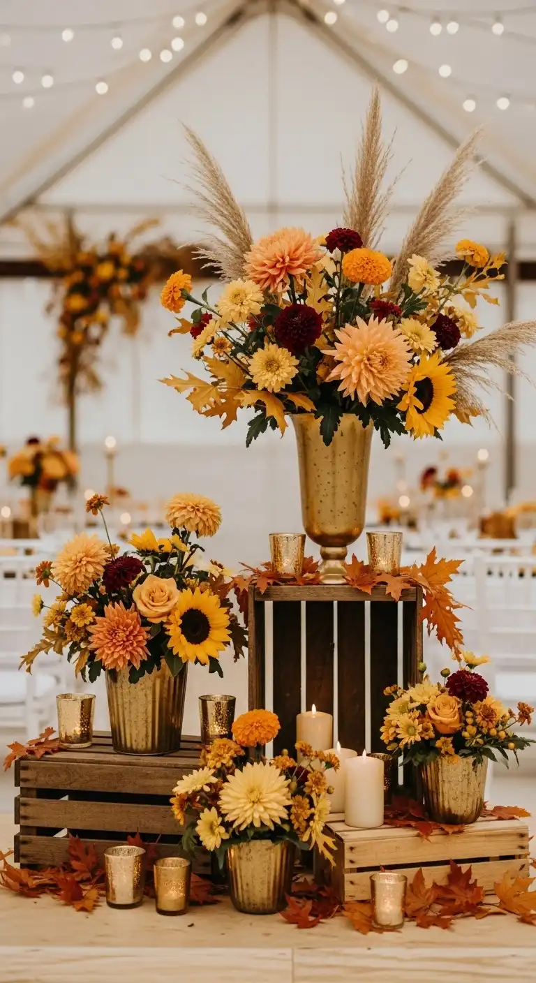 Ombre Rusty Orange Wedding Cake Seasonal Flower Arrangements