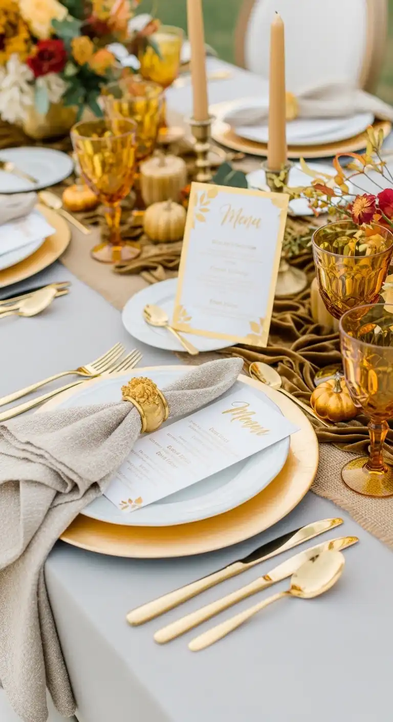 Ombre Rusty Orange Wedding Cake Elegant Table Settings and Stationery