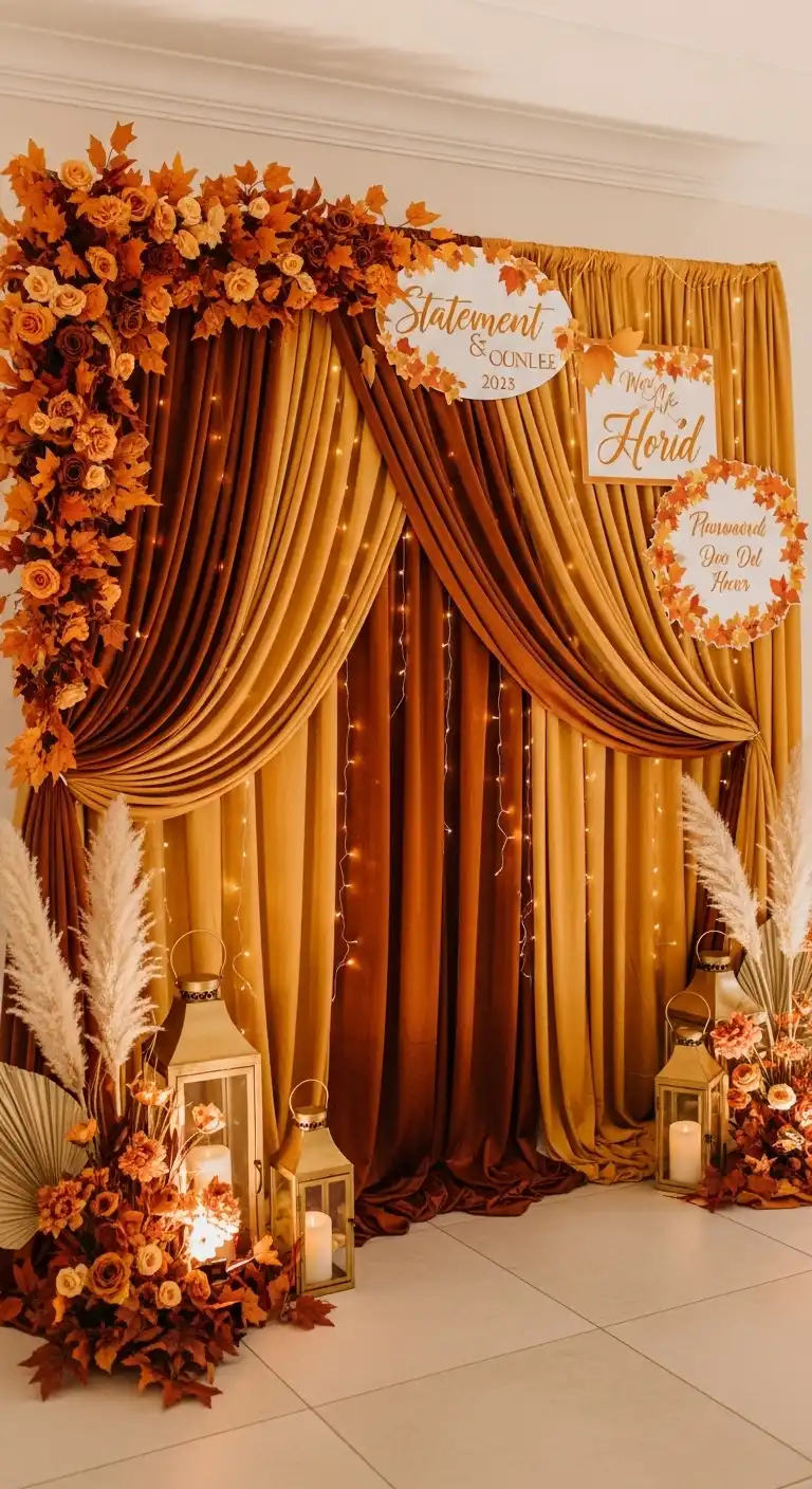 Ombre Rusty Orange Wedding Cake Statement Backdrops for Photos