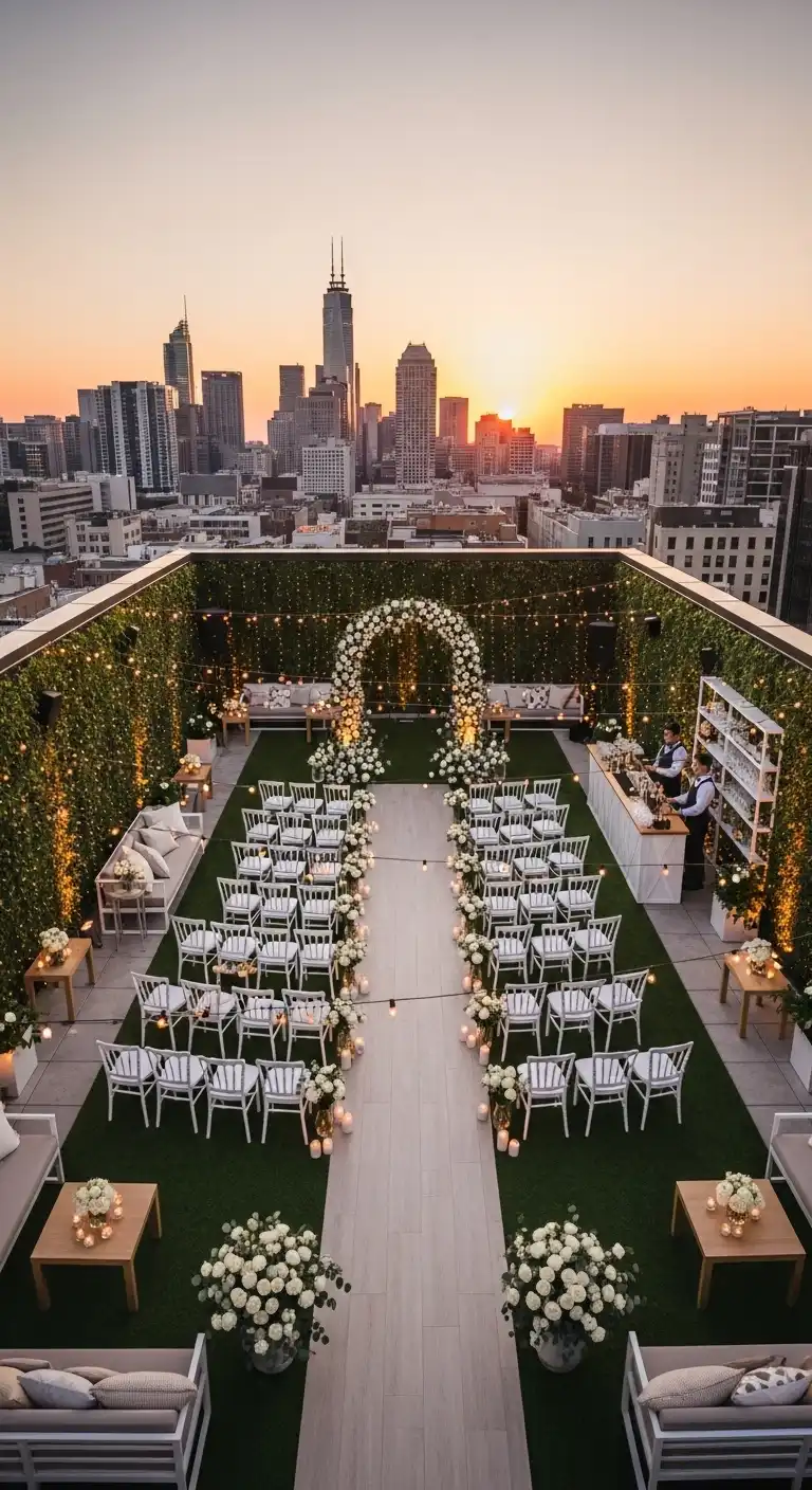 Ombre Rusty Orange Wedding Cake Smart Layout Tips for Rooftop Wedding Decor