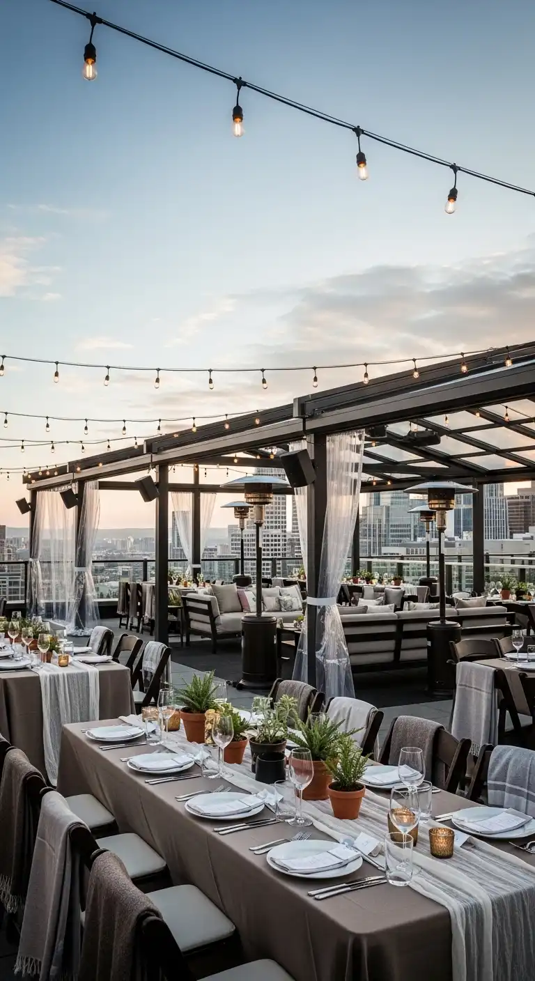 Ombre Rusty Orange Wedding Cake Weather-Friendly Decor Strategies for Rooftop Weddings