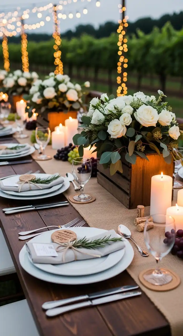 Ombre Rusty Orange Wedding Cake Rustic Table Settings with Natural Textures