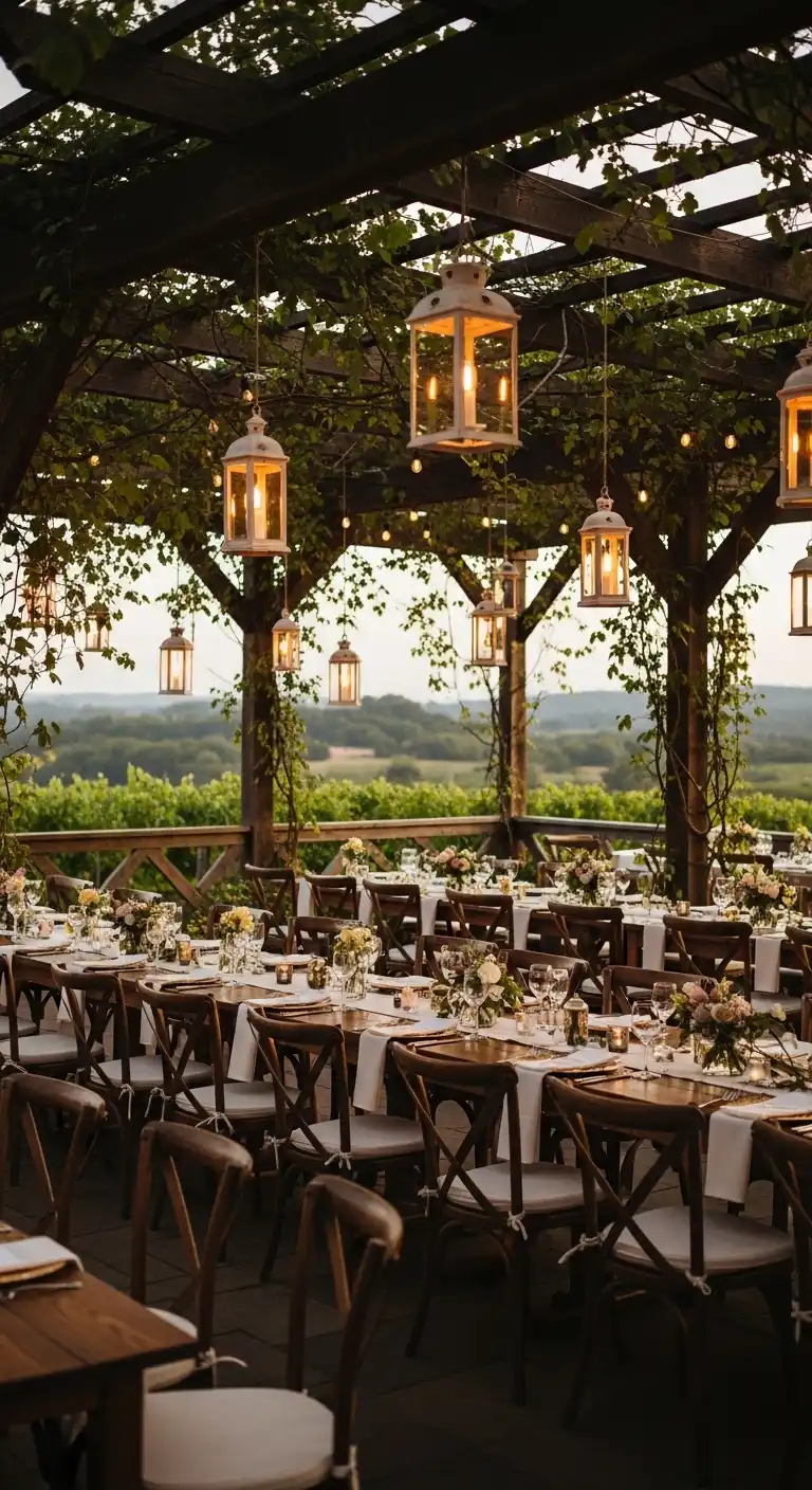 Ombre Rusty Orange Wedding Cake Hanging Lantern Lighting for a Magical Evening Glow