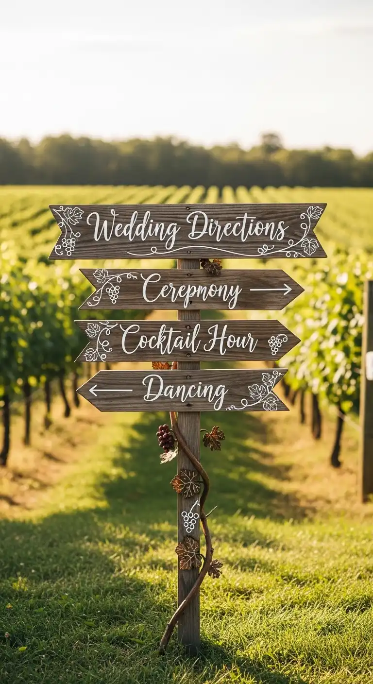 Ombre Rusty Orange Wedding Cake Vintage Wooden Signage for Charming Wedding Directions