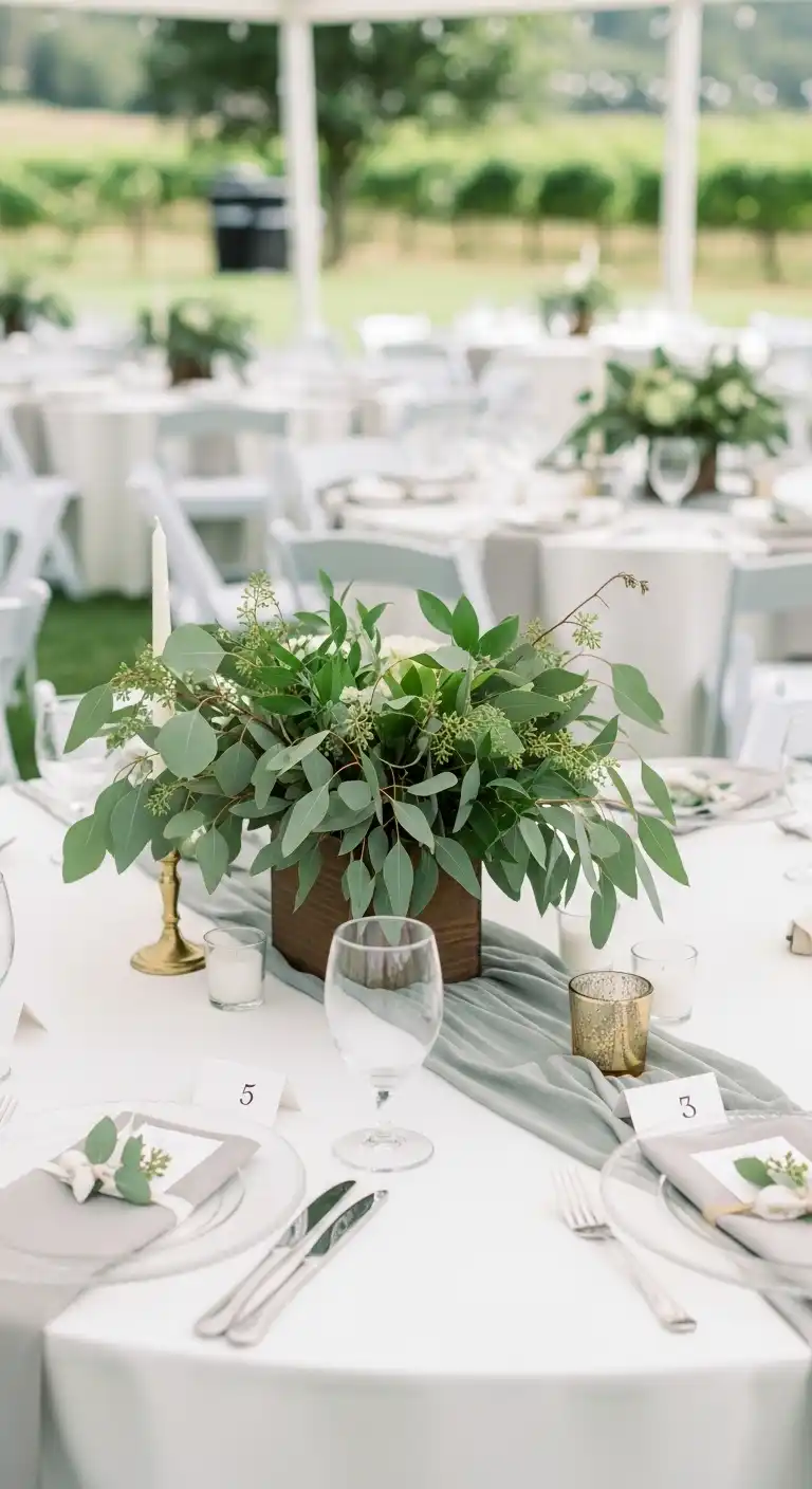 Ombre Rusty Orange Wedding Cake Greenery-Focused Centerpieces for Natural Beauty