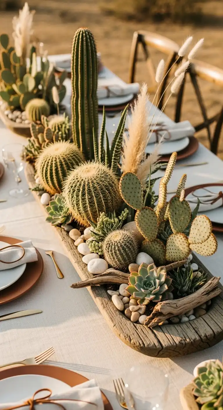 Ombre Rusty Orange Wedding Cake Cactus-Inspired Centerpieces with Sculptural Impact
