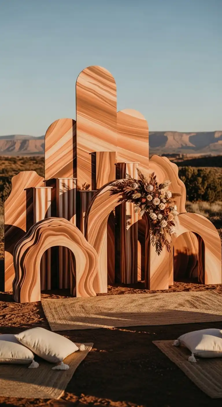 Ombre Rusty Orange Wedding Cake Sandstone-Inspired Ceremony Backdrop