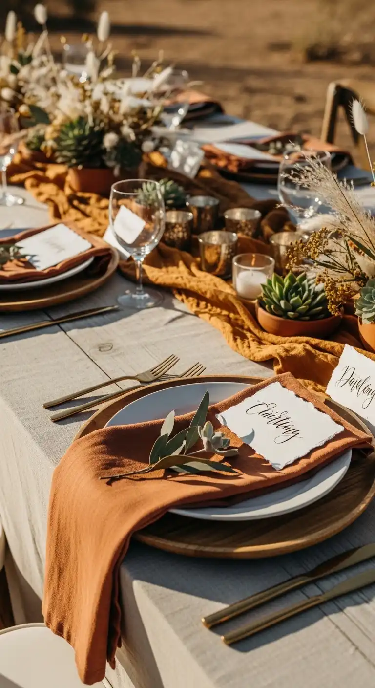 Ombre Rusty Orange Wedding Cake Earth-Toned Tableware for Visual Cohesion