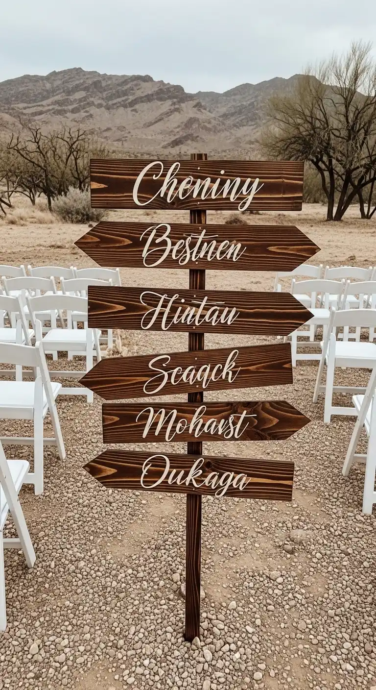 Ombre Rusty Orange Wedding Cake Wooden Signage with Subtle Burnt Edges