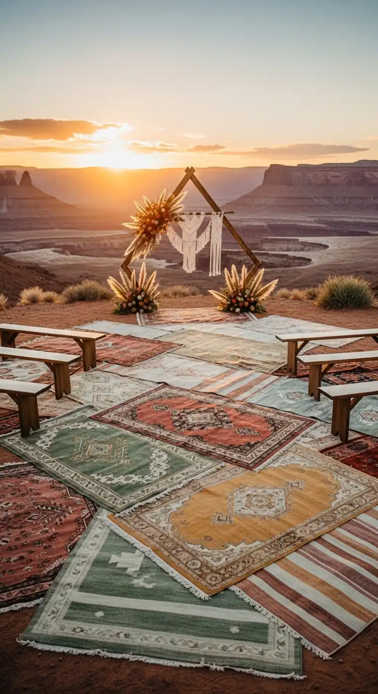 Ombre Rusty Orange Wedding Cake Layered Area Rugs to Define the Ceremony Space