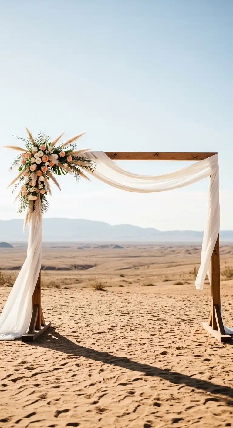 Ombre Rusty Orange Wedding Cake Minimalist Wooden Altar Frame