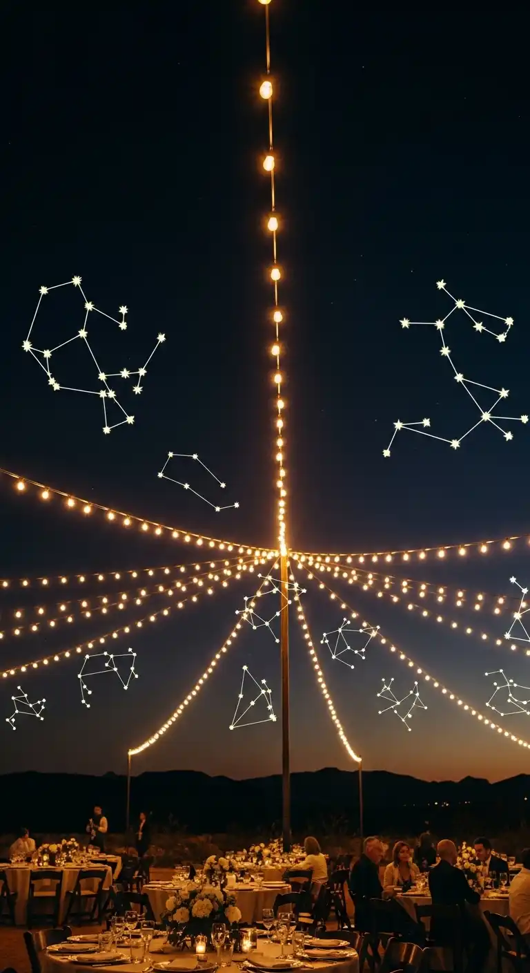 Ombre Rusty Orange Wedding Cake Starry String Lights for Enchanting Evenings