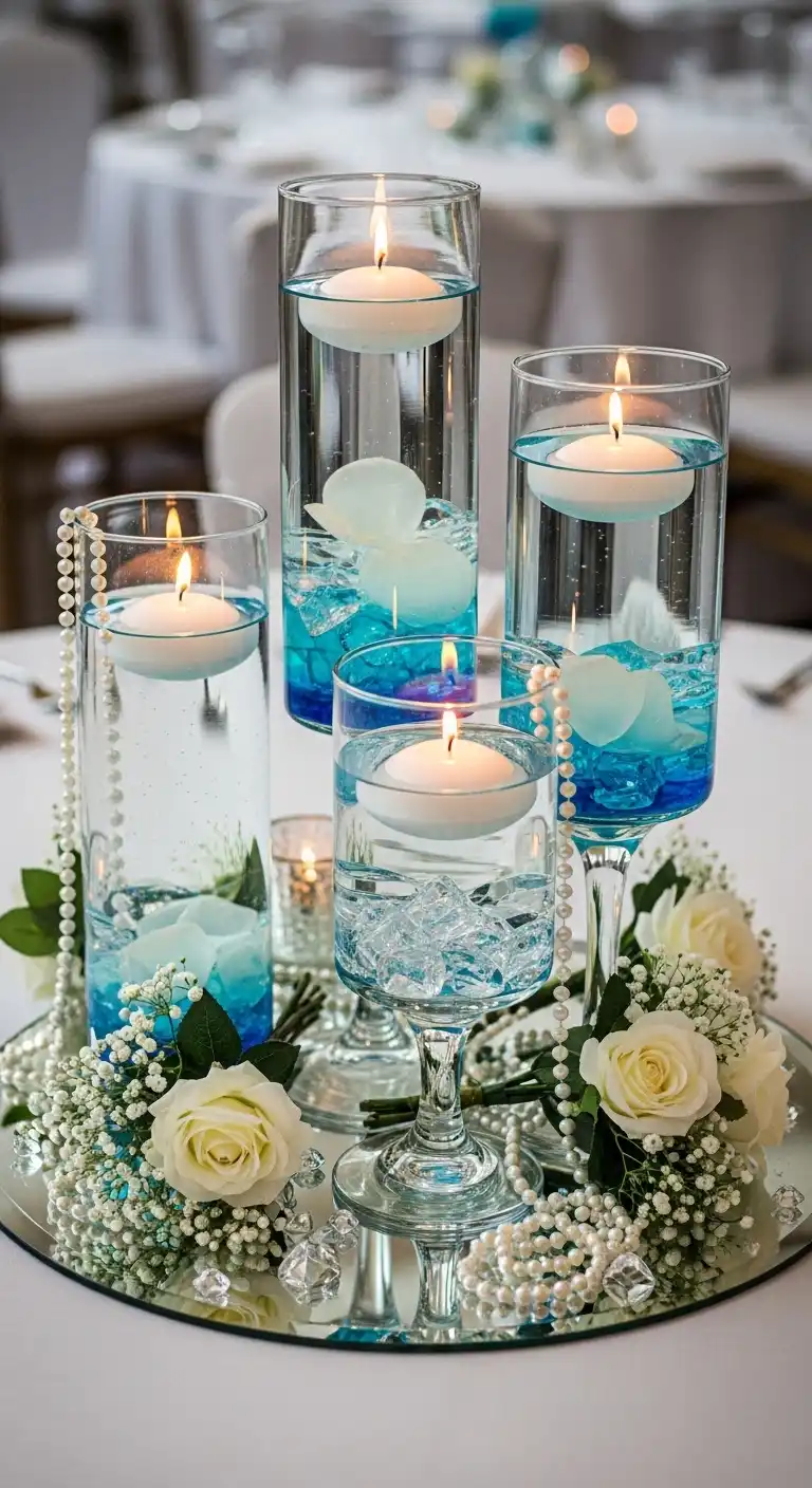 Ombre Rusty Orange Wedding Cake Elegant Floating Candle Centerpieces Using Dollar Tree Wedding Decor