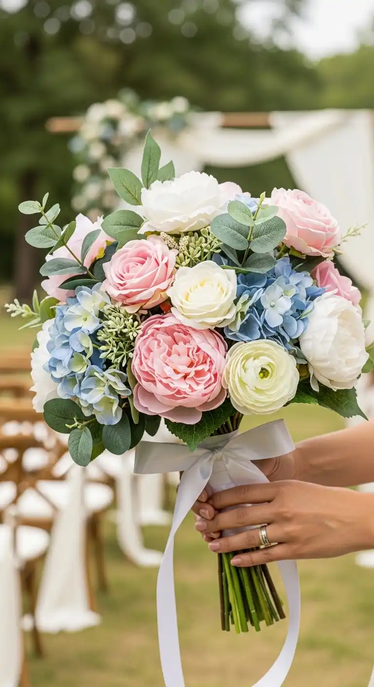 Ombre Rusty Orange Wedding Cake DIY Floral Bouquets with Affordable Faux Flowers