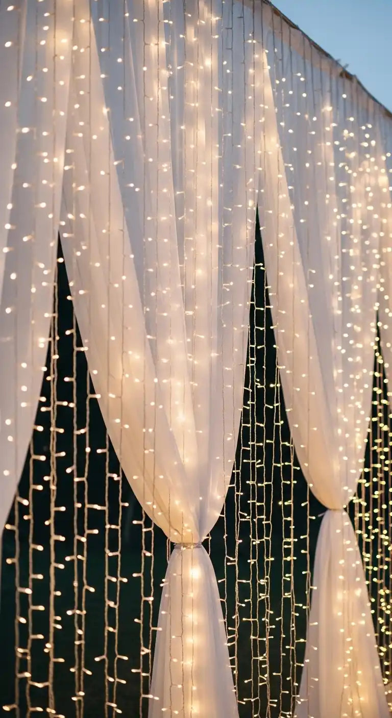 Ombre Rusty Orange Wedding Cake Romantic String Light Backdrop for Ceremony Photos