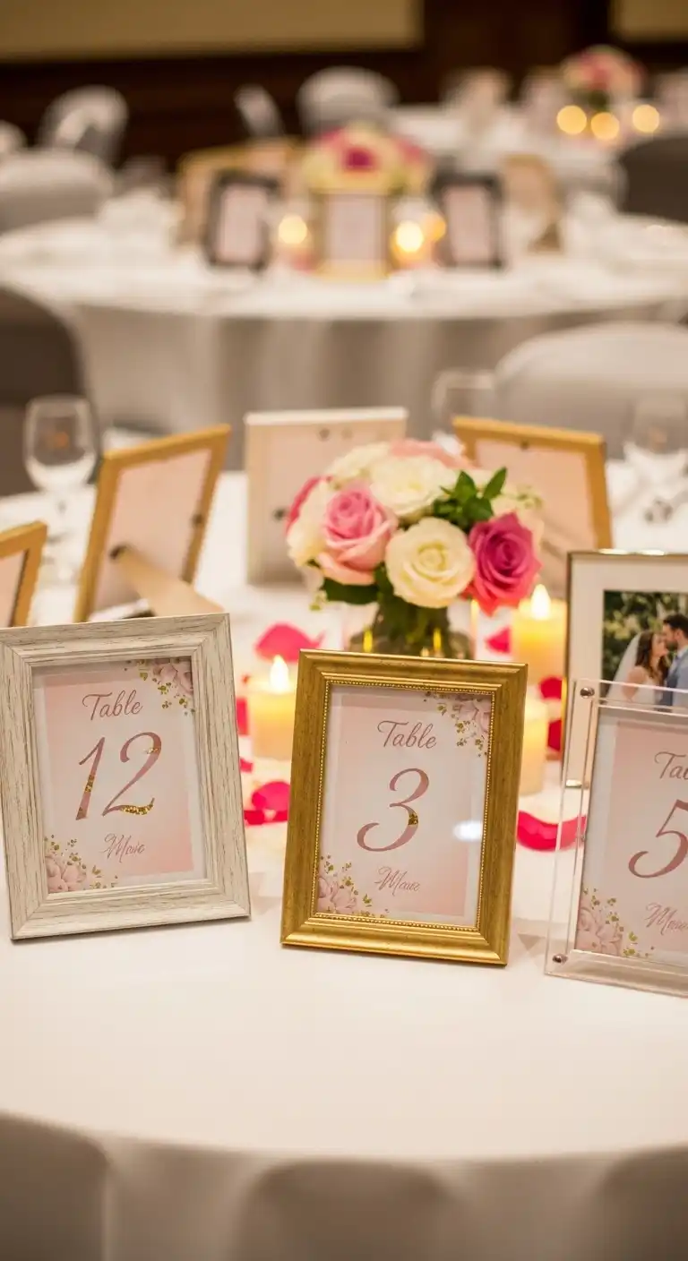Ombre Rusty Orange Wedding Cake Custom Table Numbers with Picture Frames