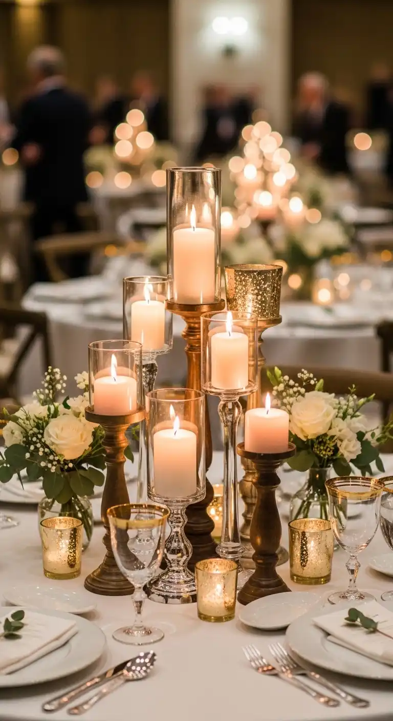 Ombre Rusty Orange Wedding Cake Candle Holder Clusters for Intimate Table Lighting