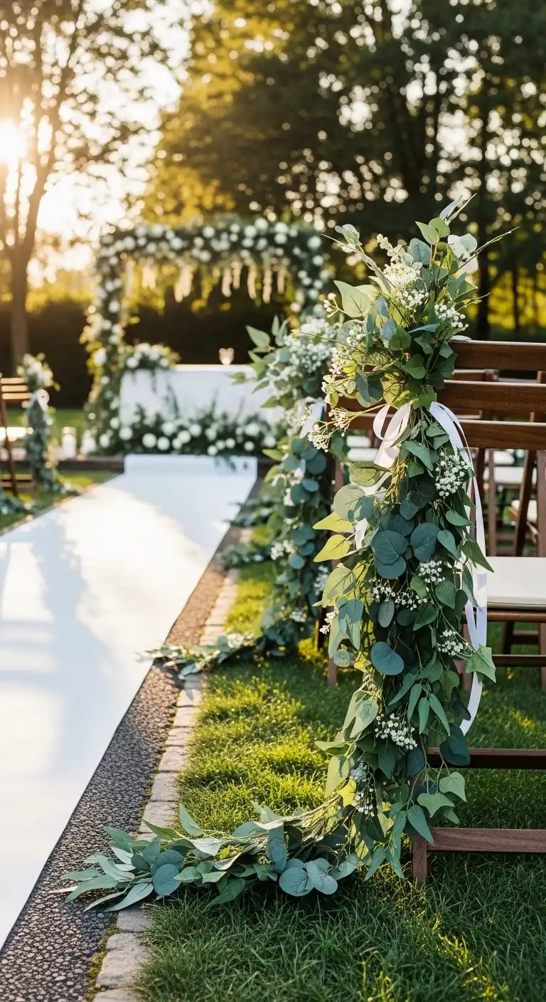 Ombre Rusty Orange Wedding Cake DIY Aisle Decorations with Faux Greenery