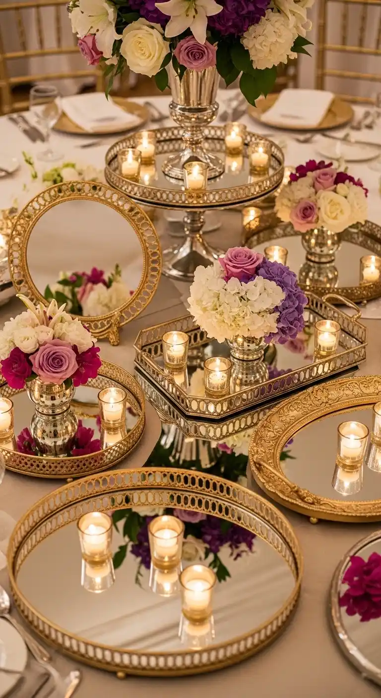 Ombre Rusty Orange Wedding Cake Mirror Trays for Glamorous Table Accents