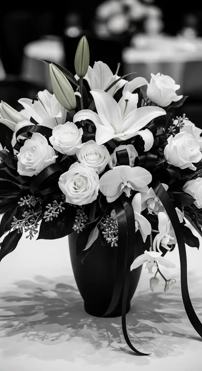 Ombre Rusty Orange Wedding Cake Black and White Floral Arrangements