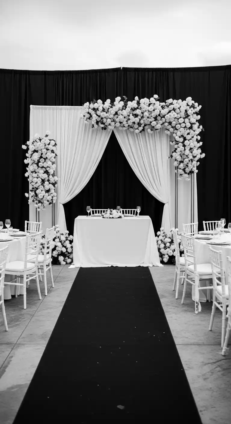 Ombre Rusty Orange Wedding Cake Black and White Wedding Backdrops