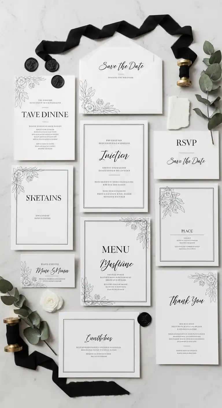 Ombre Rusty Orange Wedding Cake Monochrome Wedding Invitations and Stationery