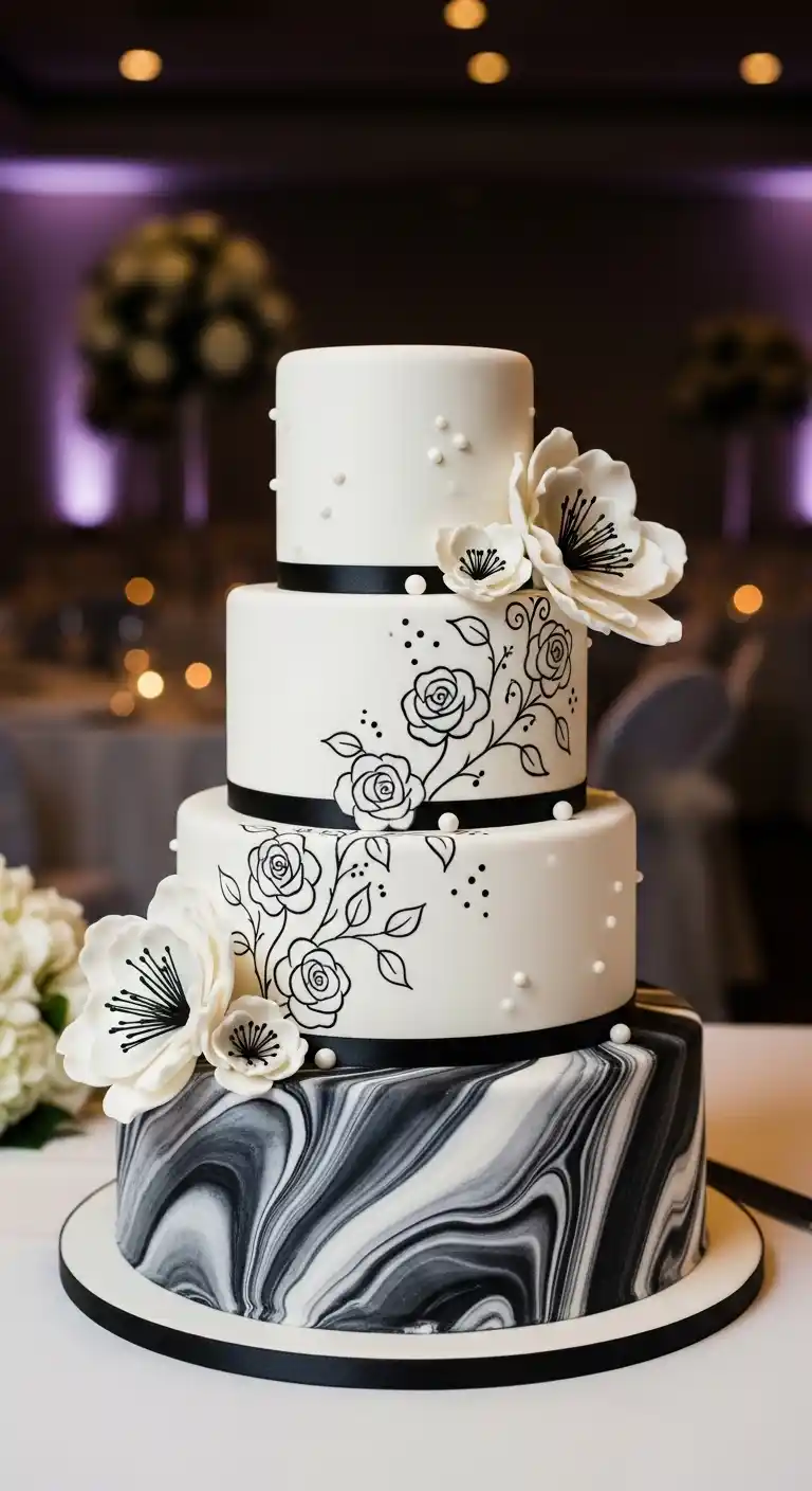 Ombre Rusty Orange Wedding Cake Black and White Cake Designs