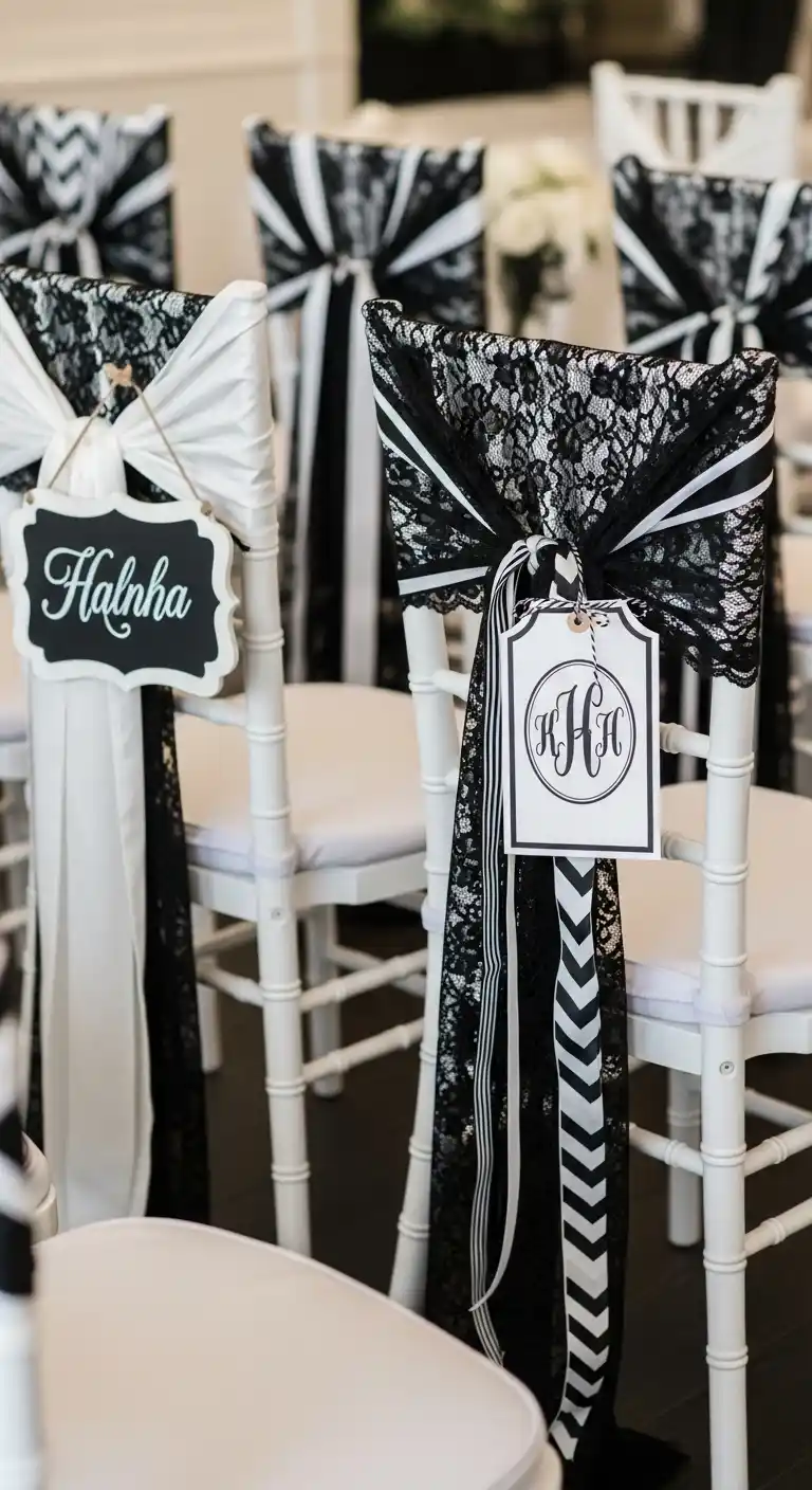 Ombre Rusty Orange Wedding Cake Black and White Chair Décor and Signage