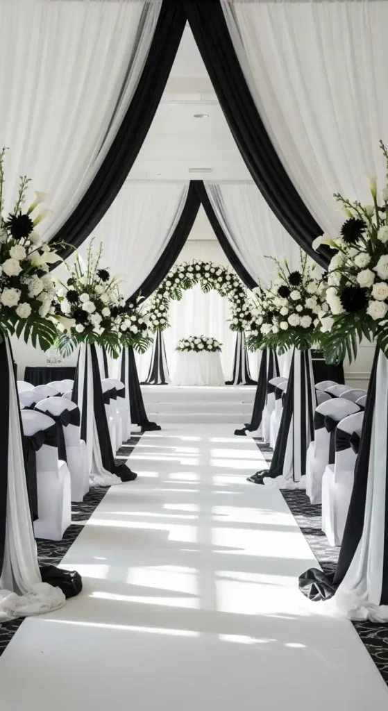 Ombre Rusty Orange Wedding Cake Monochrome Aisle and Ceremony Decor