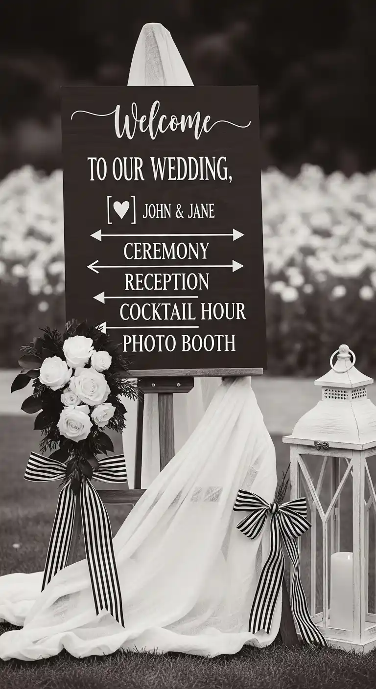 Ombre Rusty Orange Wedding Cake Black and White Signage and Directional Decor
