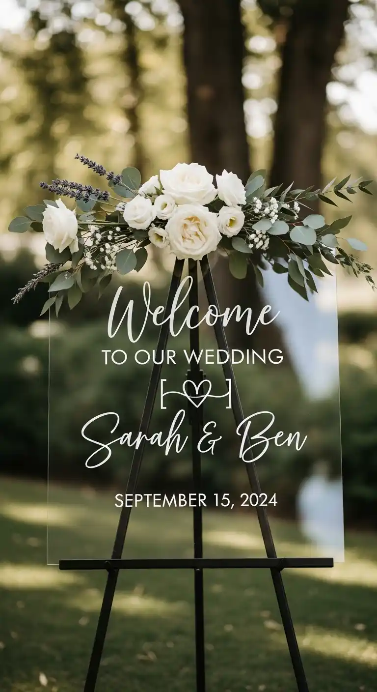 Ombre Rusty Orange Wedding Cake Welcome Guests with a Custom Acrylic Wedding Sign